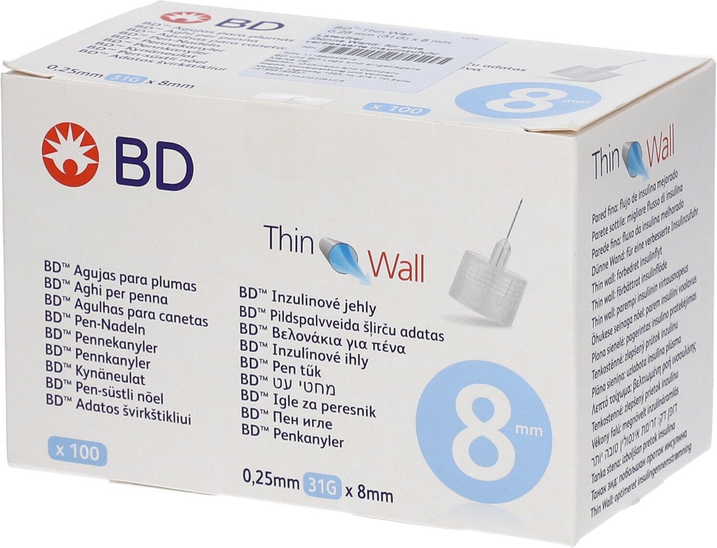 BD Thin Wall Pen-Nadeln 0,25 31 Gx8 mm 100 St Kanüle