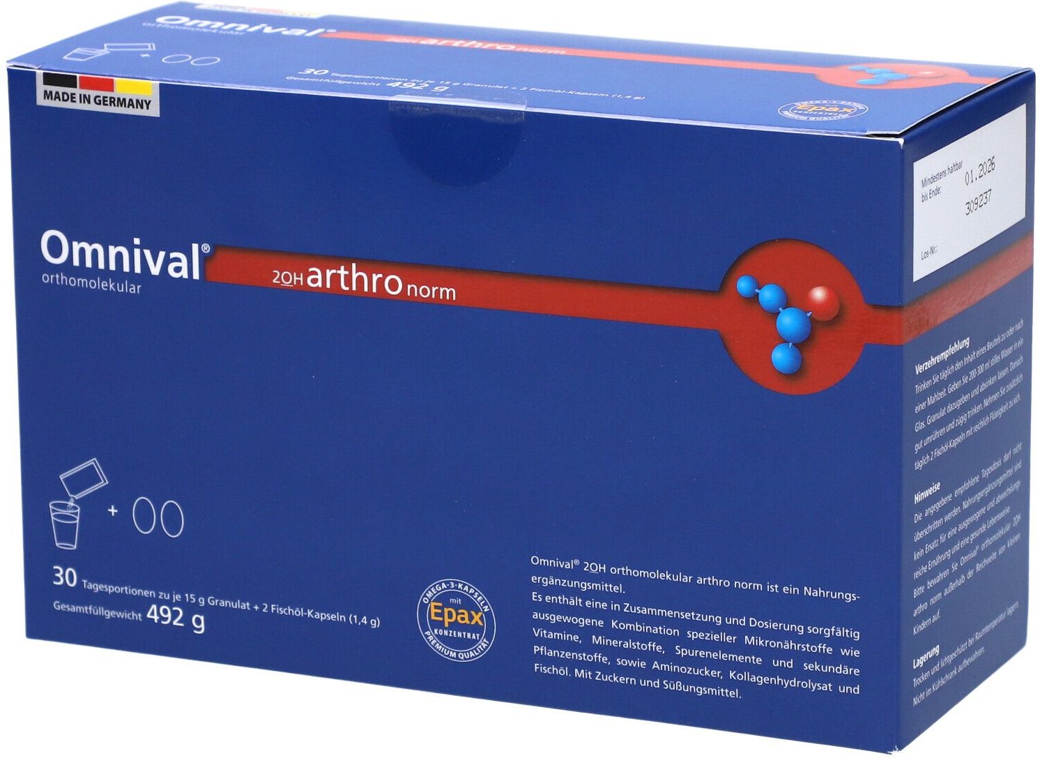 Omnival orthomolekul.2OH arthro norm 30Gran.Kap. 1 St Kombipackung