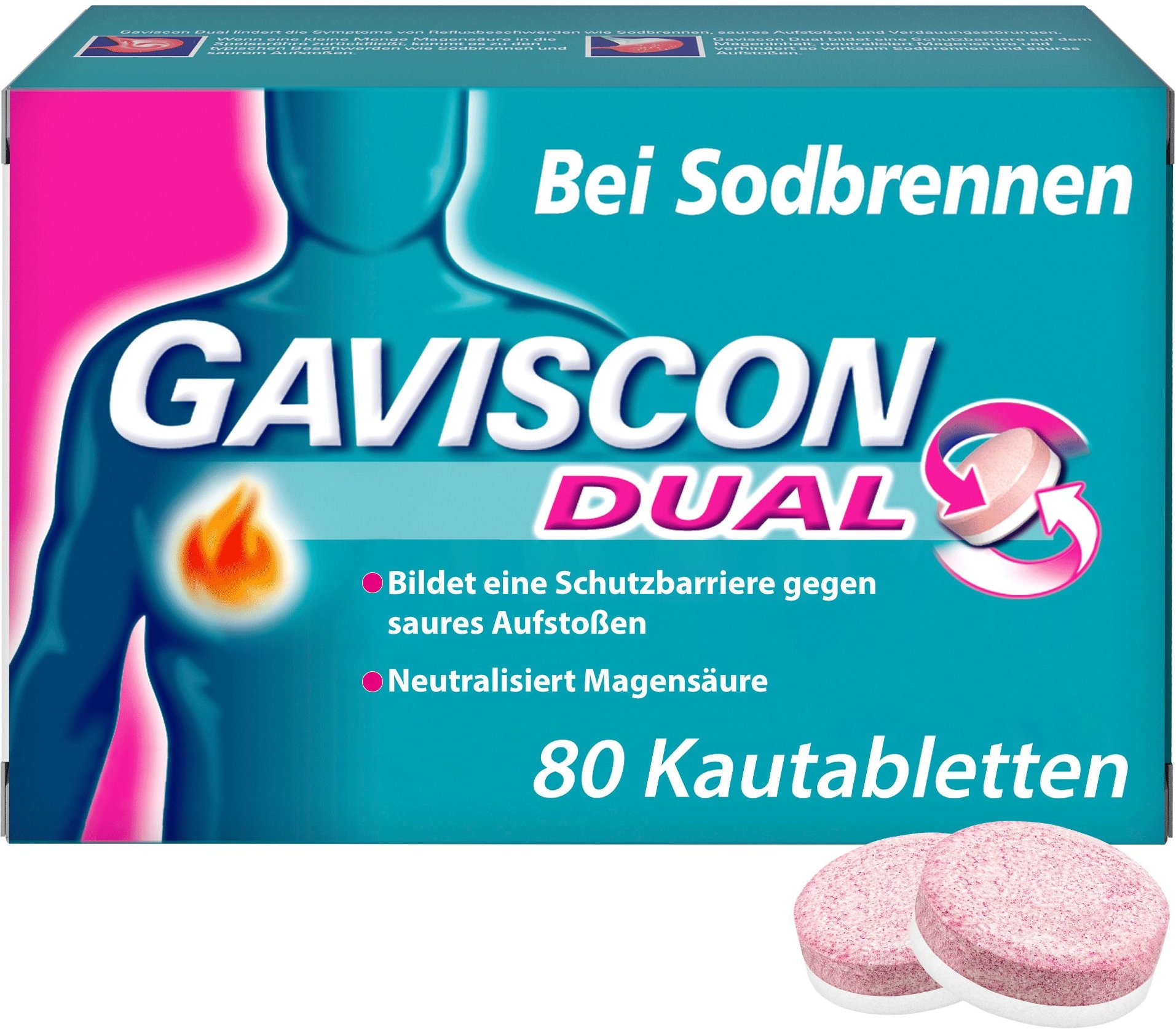Gaviscon Dual 250mg/106,5mg/187,5mg Kautabletten 80 St