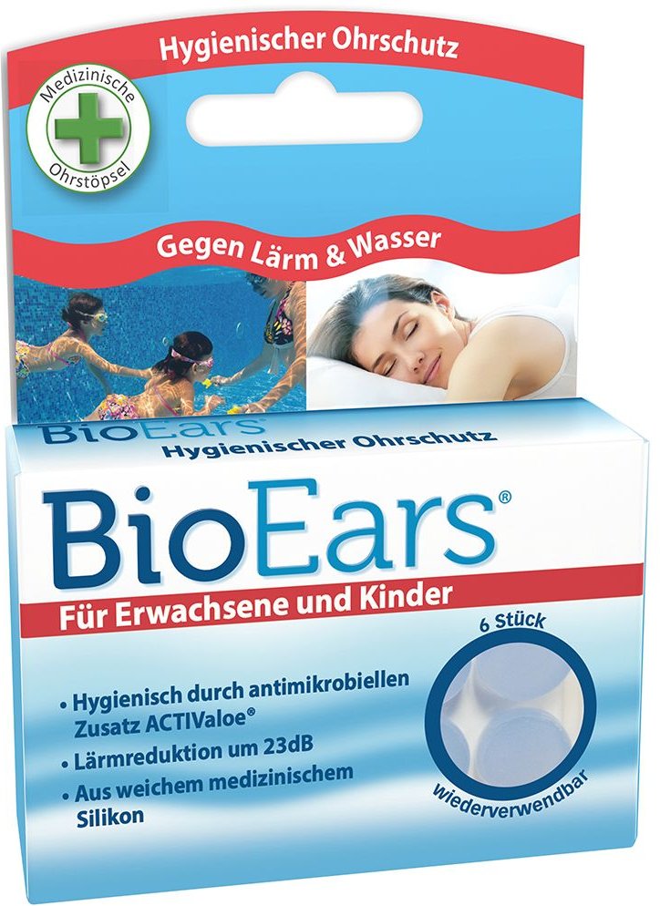 Bioears Silikon Ohrstöpsel antimikrobielle 6 St