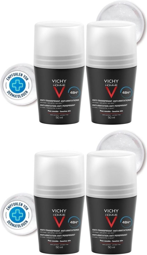 Vichy Homme Deo Roll-on für sensible Haut 48h DP 2x 2x2x50 ml Stifte