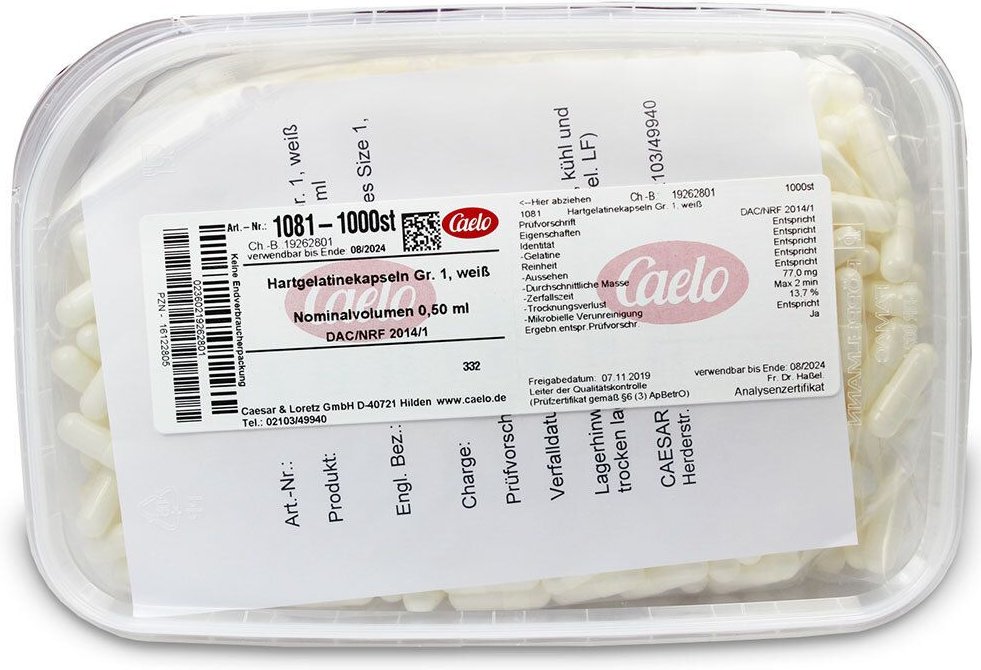 Hartgelatinekapseln Gr.1 weiß 1000 St Kapseln