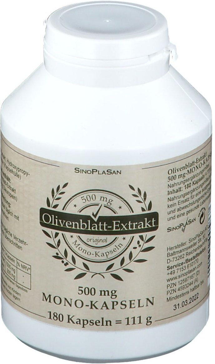 OLIVENBLATT-Extrakt 500 mg Mono-Kapseln 180 St Kapseln