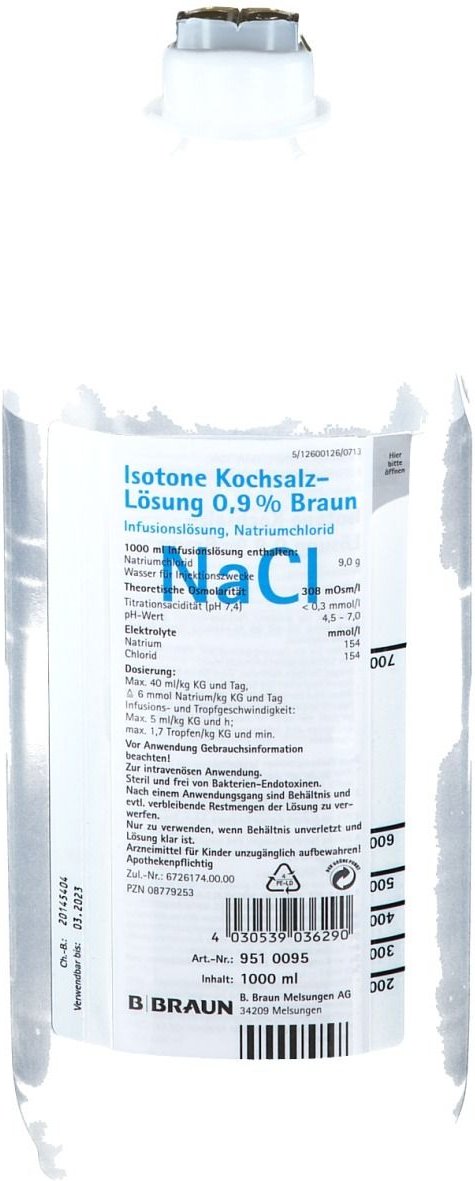 Isotone Kochsalz-Lösung 0,9% Braun Ecoflac Plus 1000 ml Infusionslösung