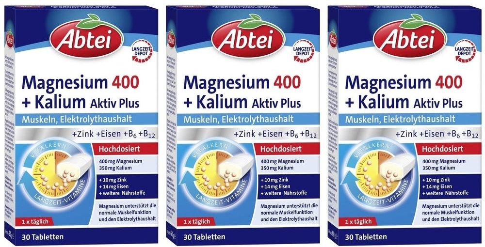 Abtei Magnesium 400+Kalium Tabletten 3x 3x30 St