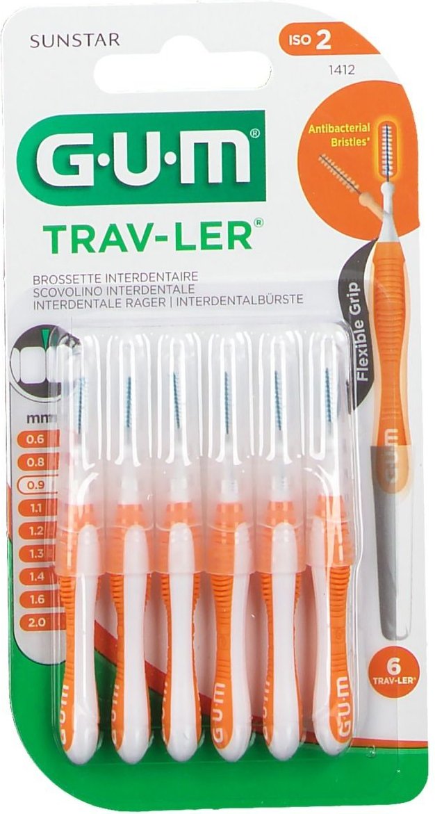 GUM Trav-Ler 0,9mm Kerze orange Intendent.+6Kappen 6 St Zahnbürste