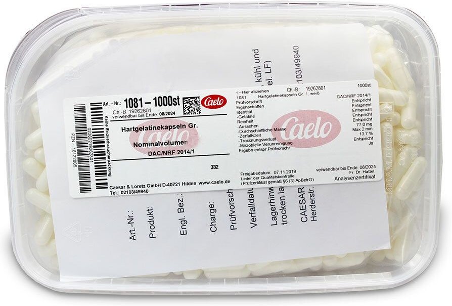 Hartgelatinekapseln Gr.0 weiß 1000 St Kapseln