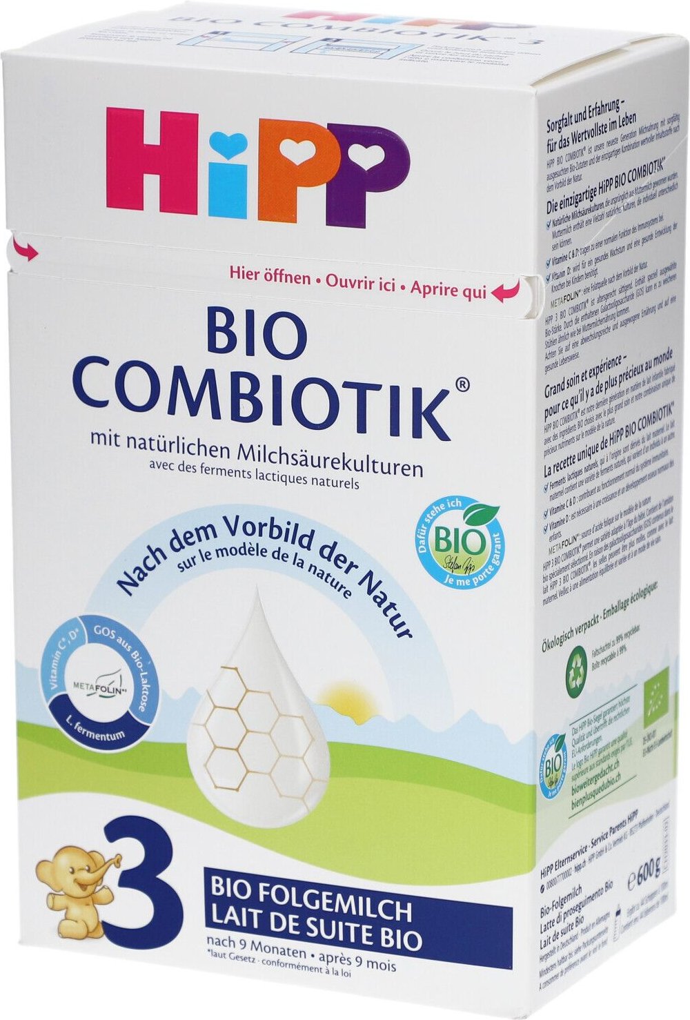 Hipp 3 Bio Combiotik 600 g Pulv. u. Lös.m. z. Herst. e. Lös. intraves. Anw