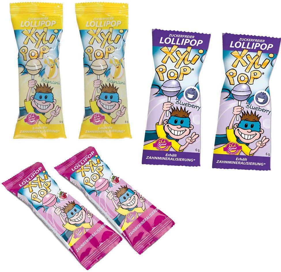 6er Mix-Set XyliPOP® Zuckerfreier Lollipop 2x6+2x6+2x6 g Bonbons