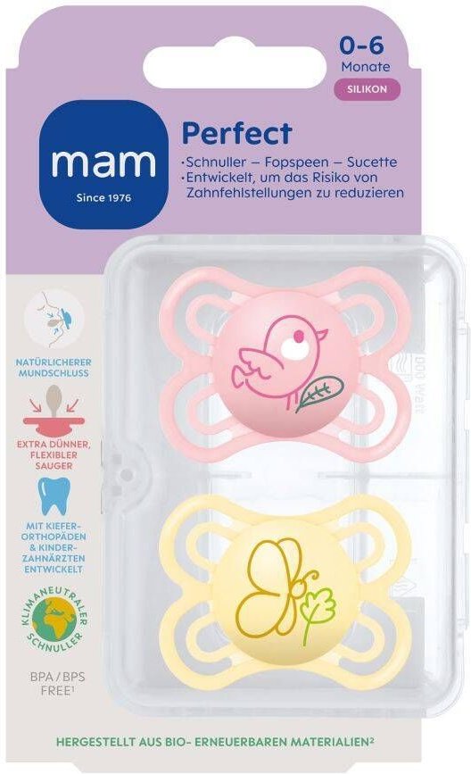 MAM Perfect Fopspeen Silicone Lilac 0-6 2 St Schnuller