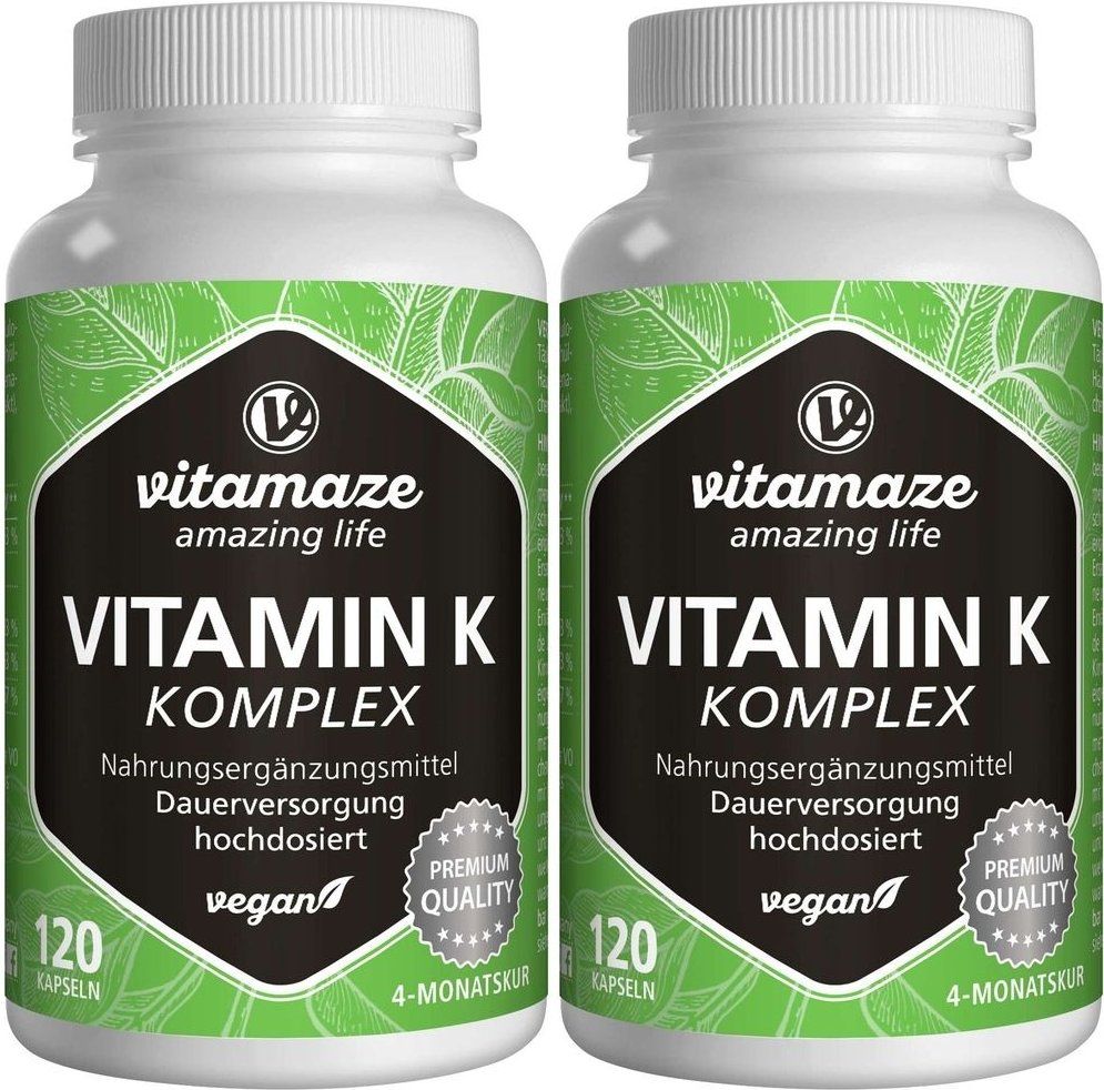 Vitamin K1+K2 Komplex hochdosiert vegan Kapseln 2x 2x120 St