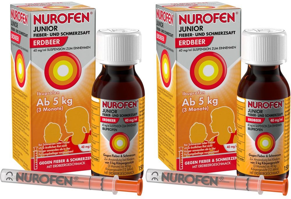 2x Nurofen® Junior Fieber- und Schmerzsaft Erdbeer 40 mg 2x150 ml Suspension zum Einnehmen