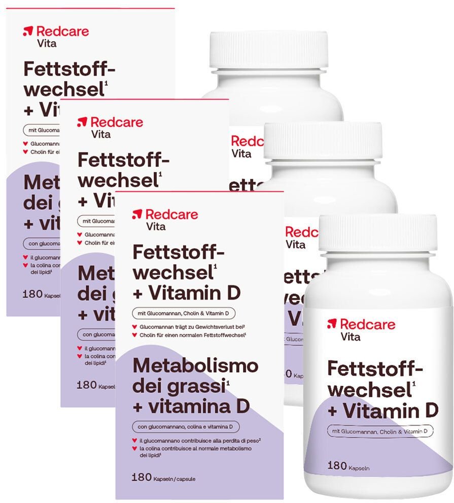 Redcare Fettstoffwechsel + Vitamin D Dreierpack 3x180 St Kapseln