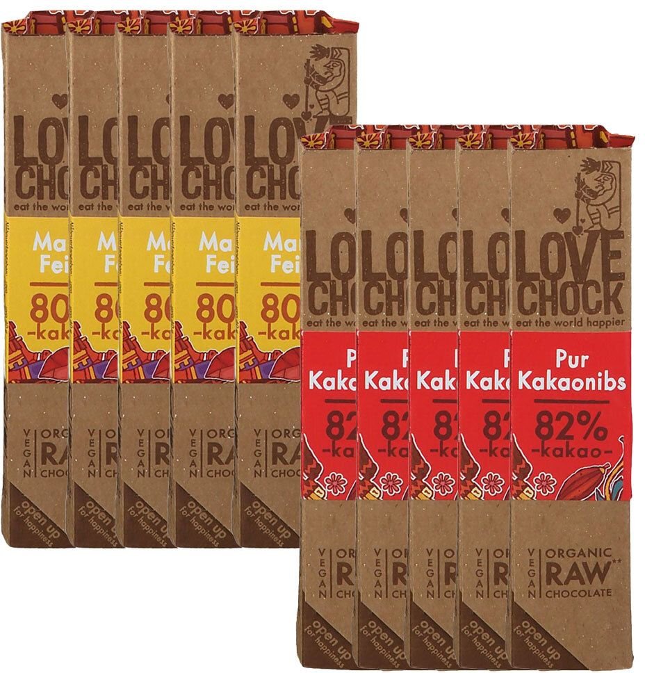 Lovechock Bio rohe Schokolade: 5 x Pur-Kakaonibs + Mandel-Feige 1 St Schokolade