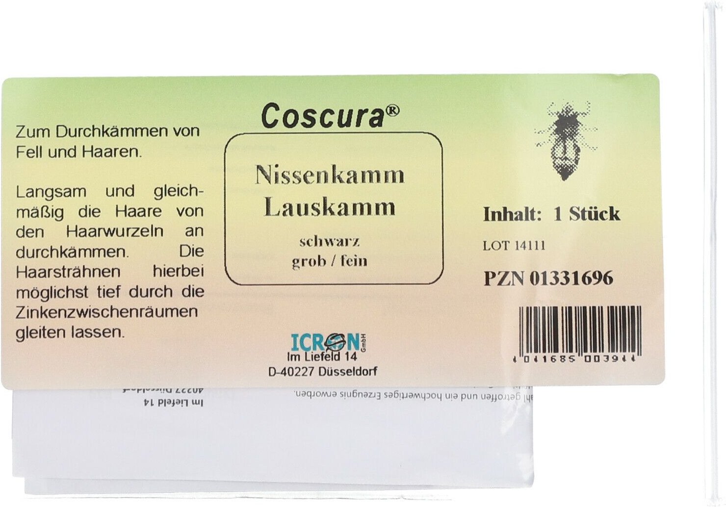 Nissenkamm Lauskamm grob/fein Kunststoff Coscura 1 St Kamm