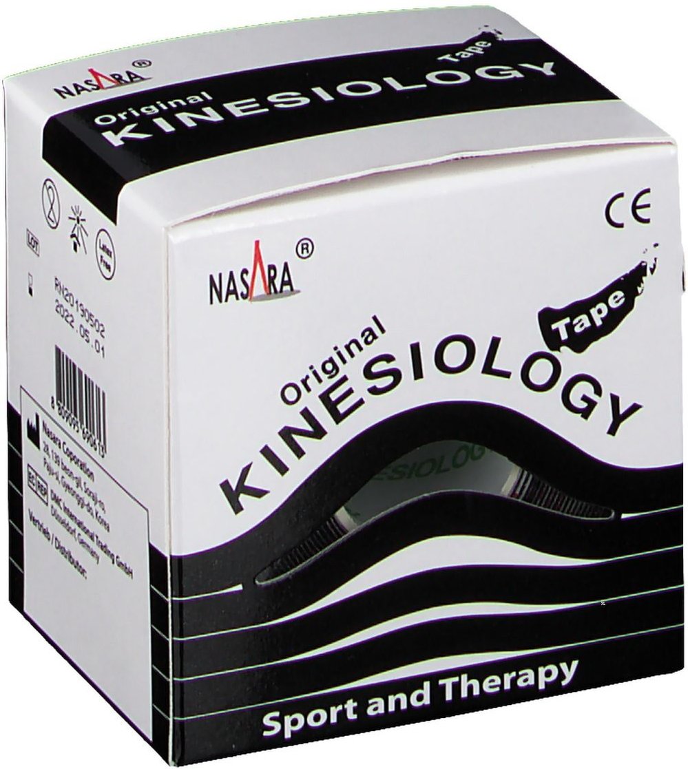 Nasara Kinesiologie Tape 5 cmx5 m schwarz 1 St Verband