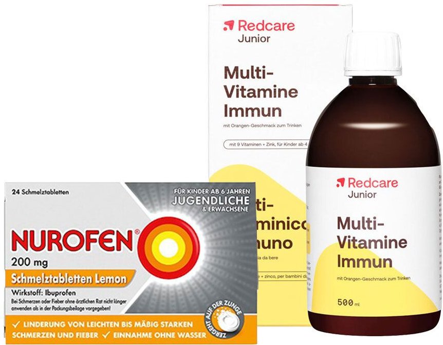 Nurofen 200 mg Schmelztabletten Lemon + Redcare Junior Multivitamine Immun Flüss.z.E. 1 St