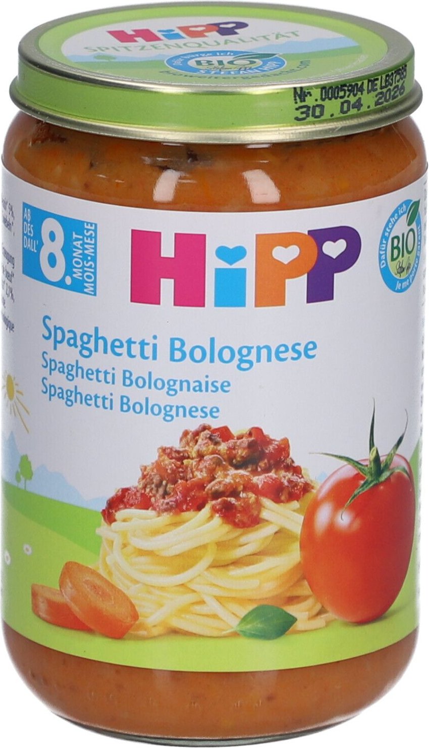 Hipp Bio Spaghetti Bolognese Glas 220 g Futter