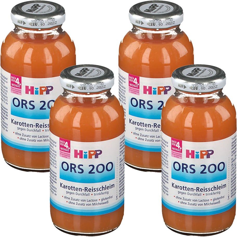 4x Hipp ORS 200 trinkf.Karotten Reisschleim 4x0,2 l Flüssigkeit