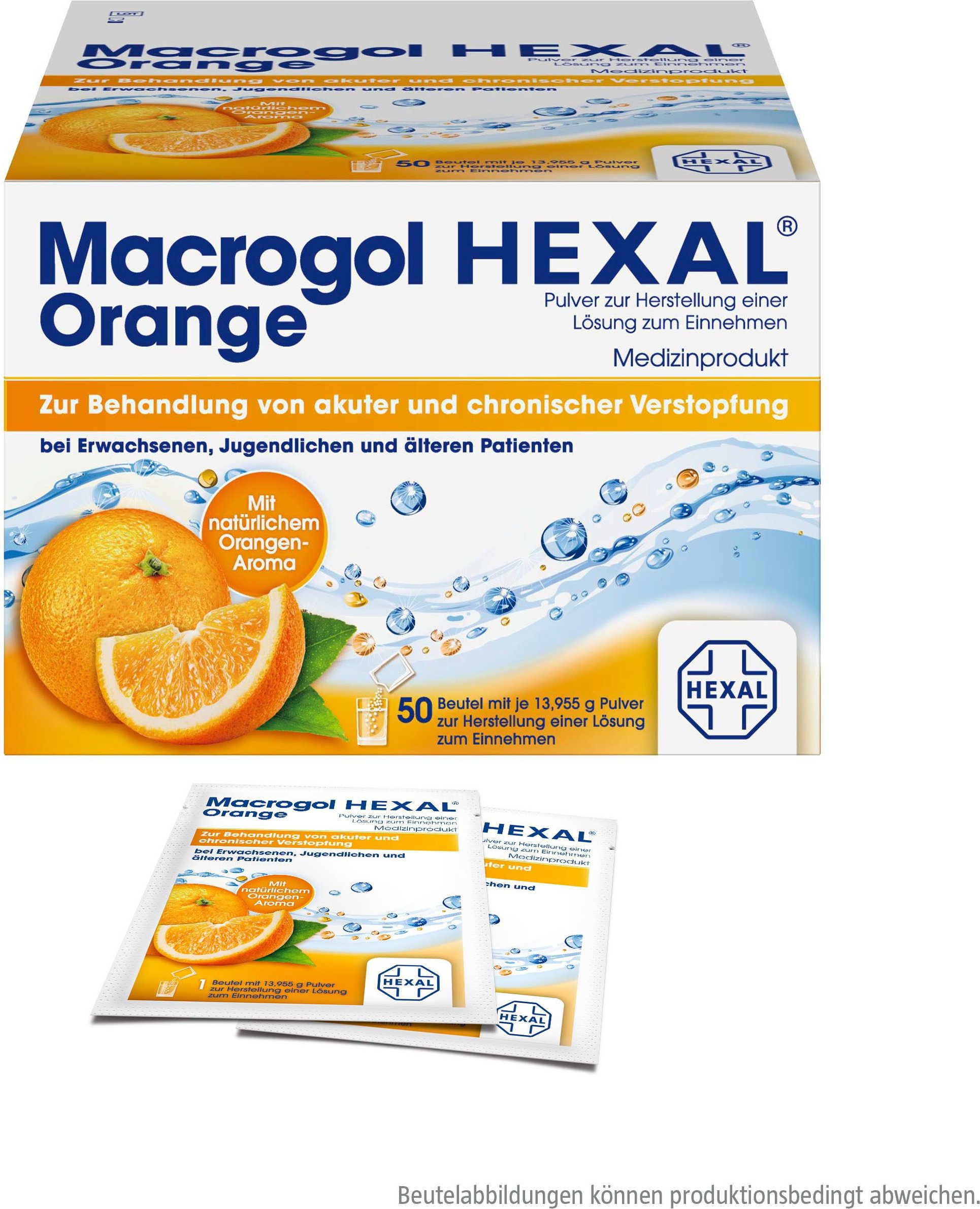 Macrogol HEXAL Orange Pulver zur Herstellung einer Lösung zum Einnehmen Beutel