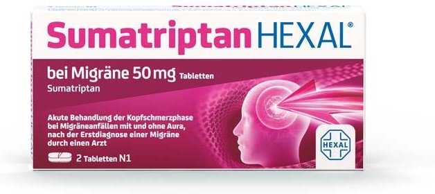 Thumbnail - Sumatriptan Hexal bei Migräne 50 mg Tabletten 2 St
