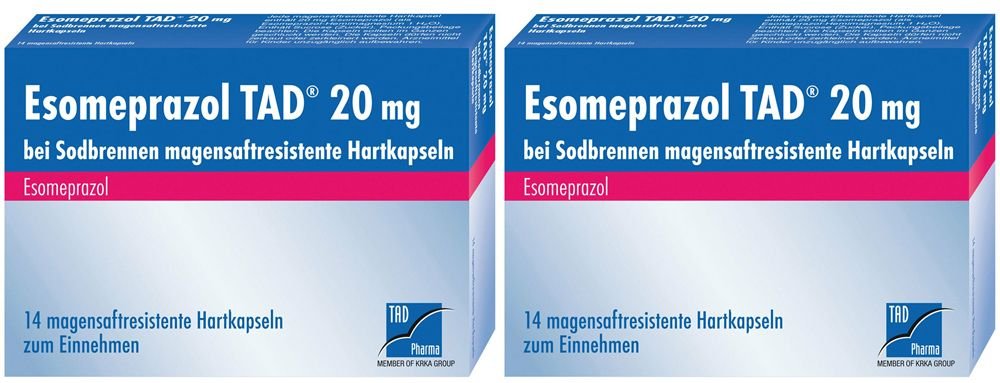 Esomeprazol TAD 20 mg bei Sodbrennen msr.Hartkaps. Doppelpack 2x14 St Magensaftresistente Hartkapseln