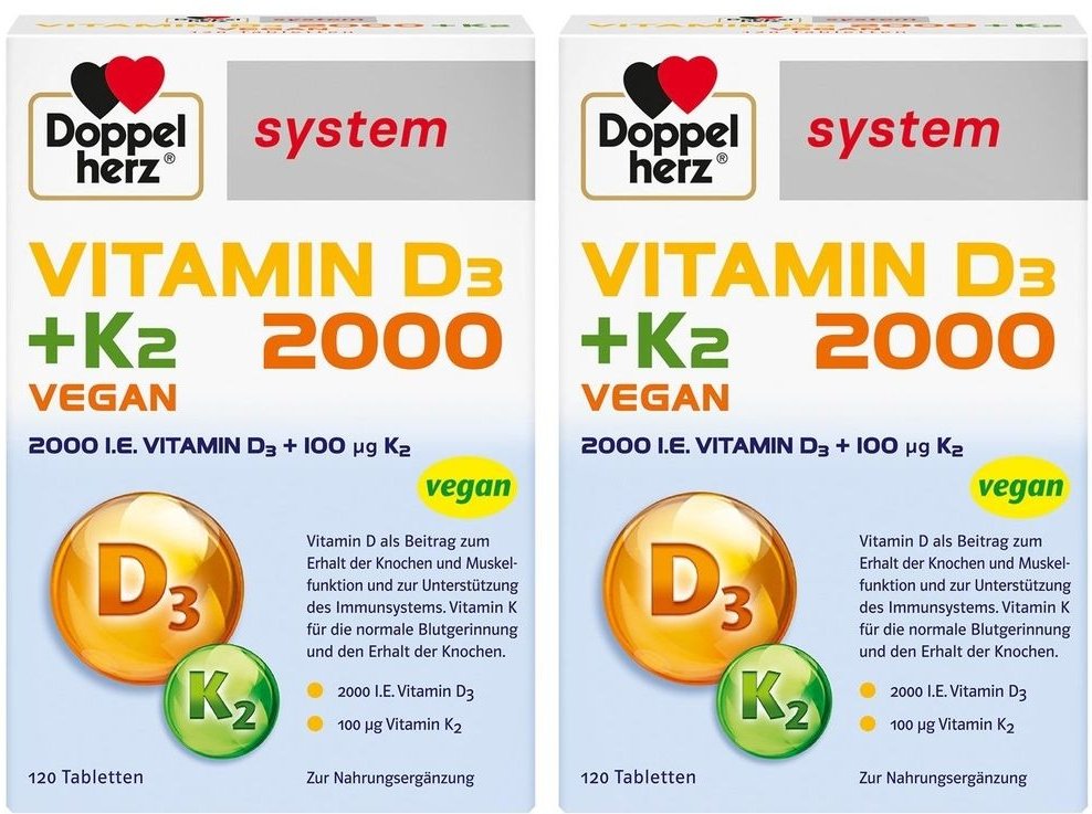 Doppelherz Vitamin D3 2000+K2 system Tabletten 2x 2x120 St