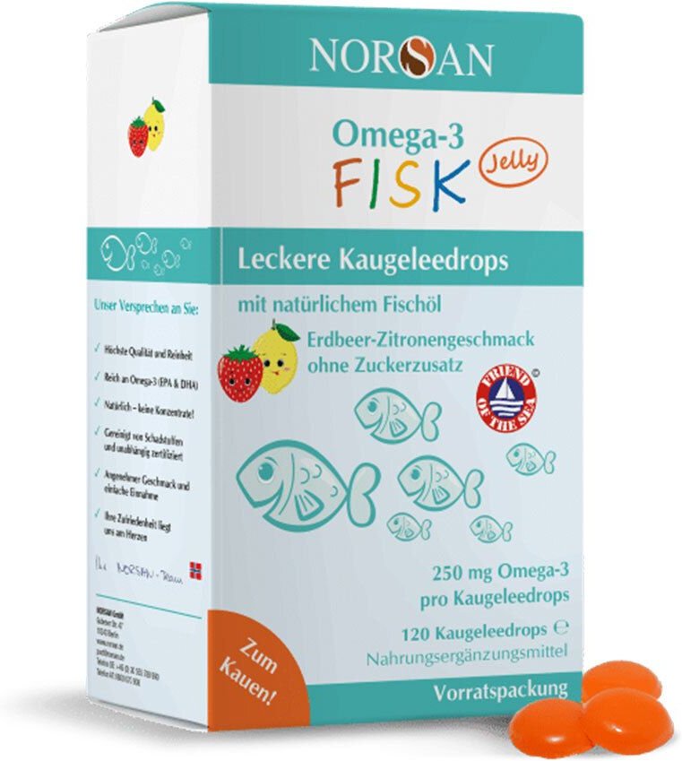 Norsan Omega-3 Fisk Jelly f.Kinder Drag.Vorratspa. 120 St Dragees