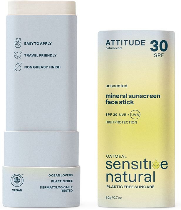Attitude Havermout Sensitive Natural Zonnecreme Gelaat Zonder Parfum Spf30 20 g Sonnenschutzcreme