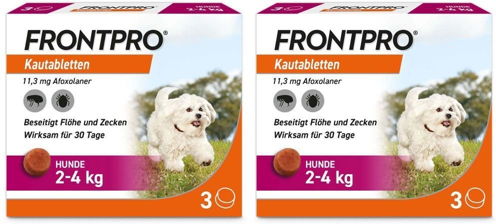 Frontpro Kautablette gegen Zecken und Flöhe für Hunde (2-4kg) Doppelpack 2x3 St Kautabletten