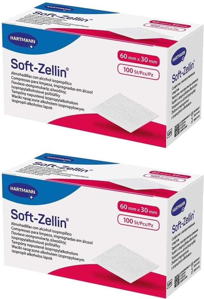 Soft-Zellin Alkoholtupfer 30x60 mm 2x 2x100 St Tupfer