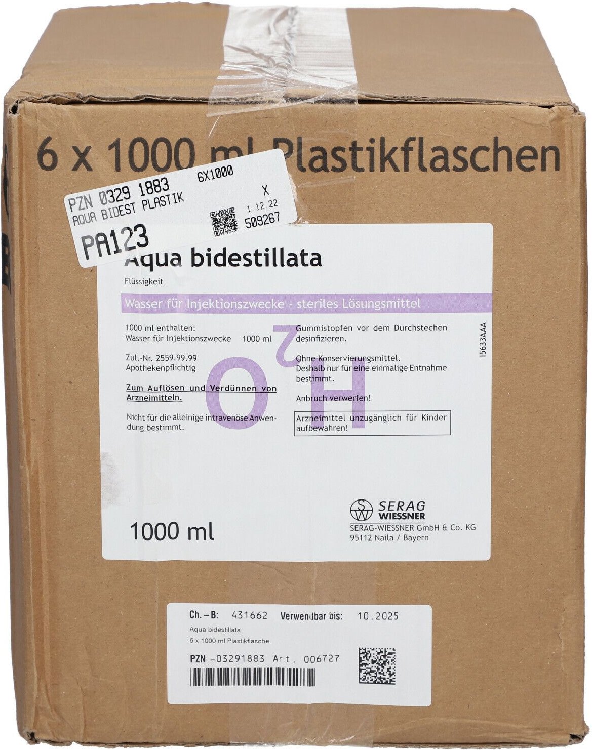 Aqua Bidest Plastik 6x1000 ml Infusionslösung