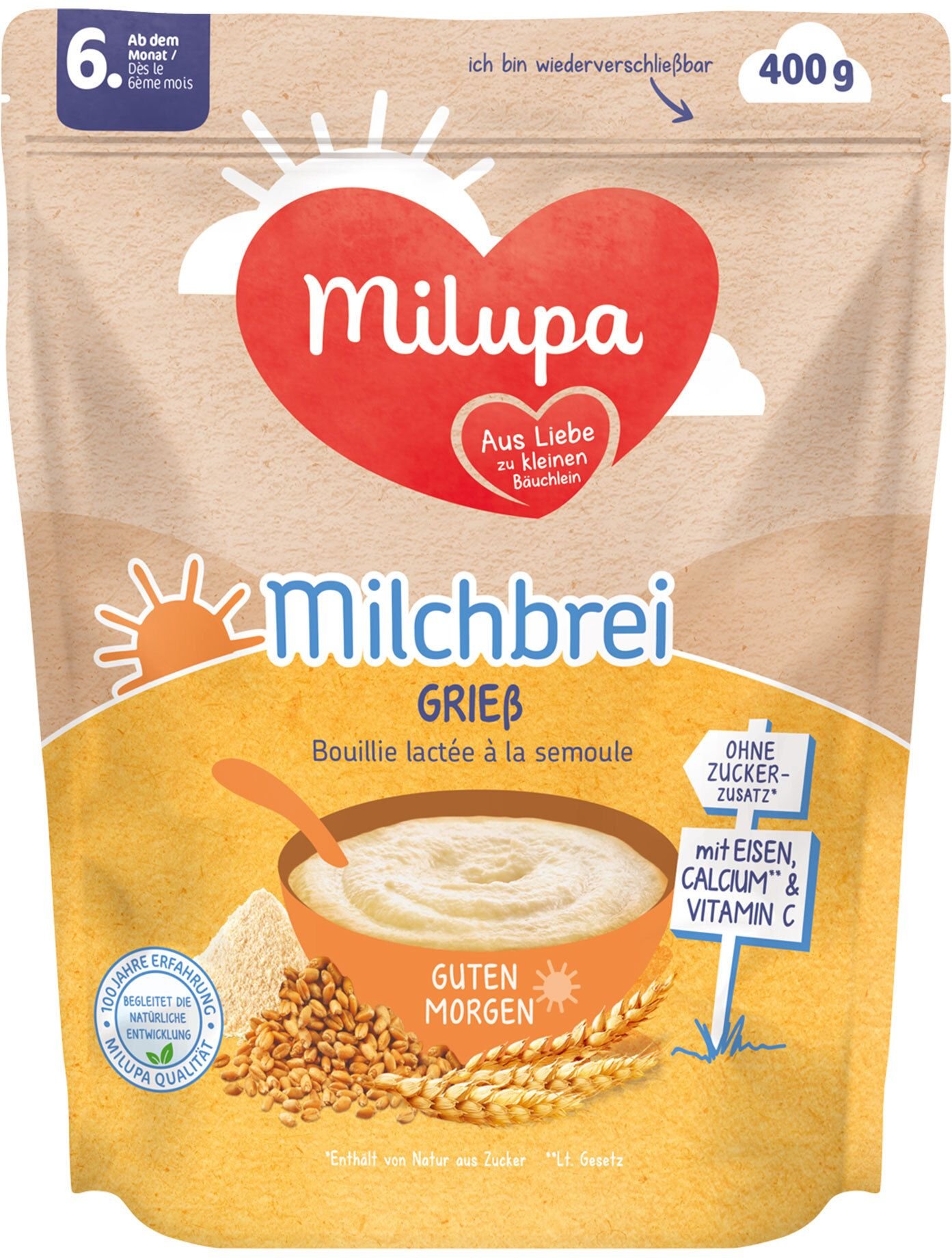 Milupa Guten Morgen Milchbrei Grießbrei 400 g Brei