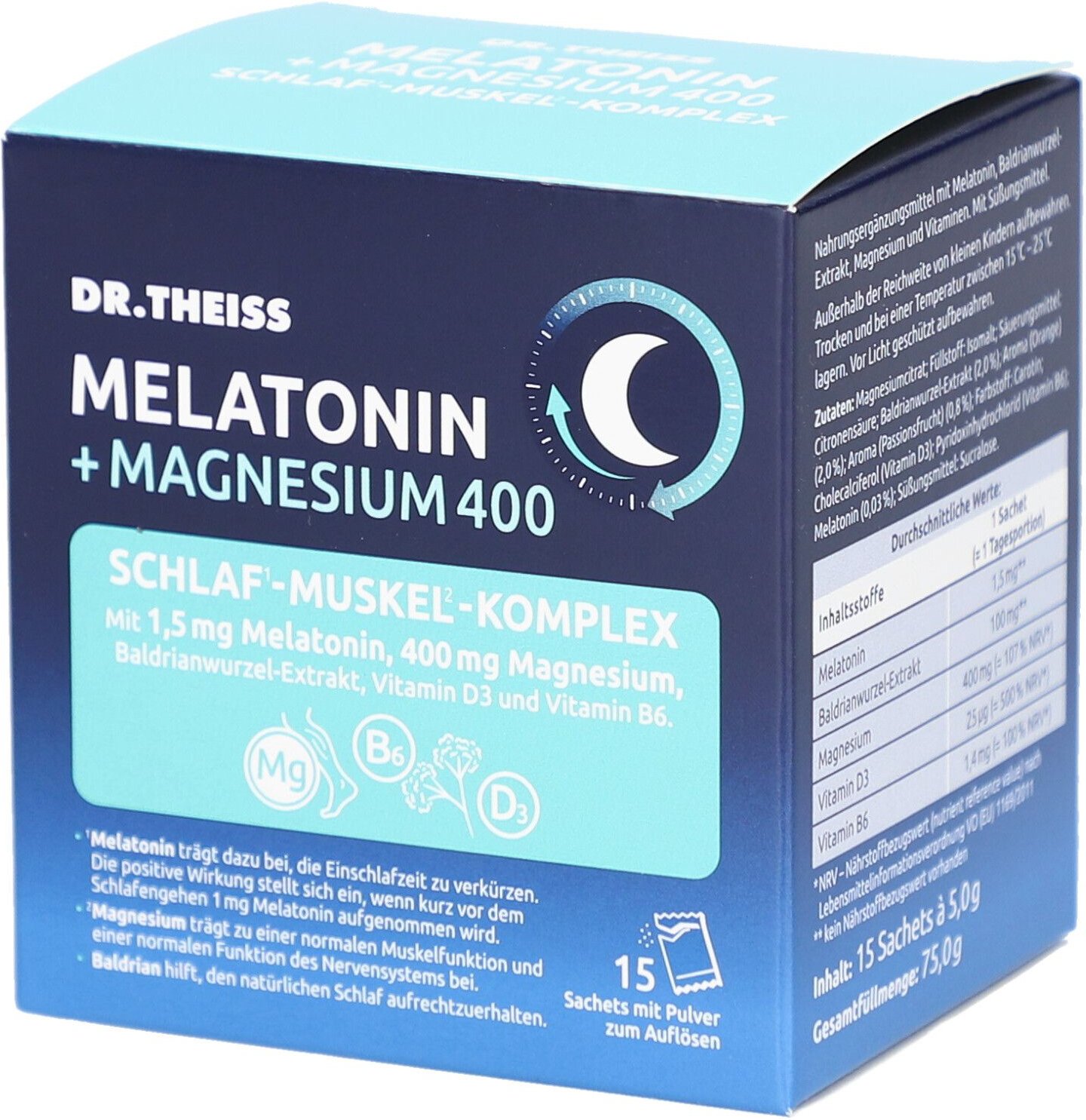 Dr.theiss Melatonin+Magn.400 Schlaf-Komplex Pulver 15x5 g