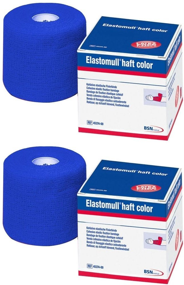 Elastomull haft color 6 cmx4 m Fixierb.blau 2x 2x1 St Binden