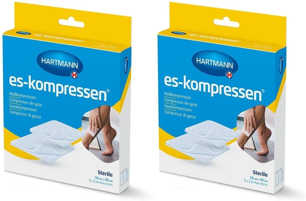 Es-Kompressen steril 10x10 cm 8fach 17fädig 2x 2x5x2 St Kompressen