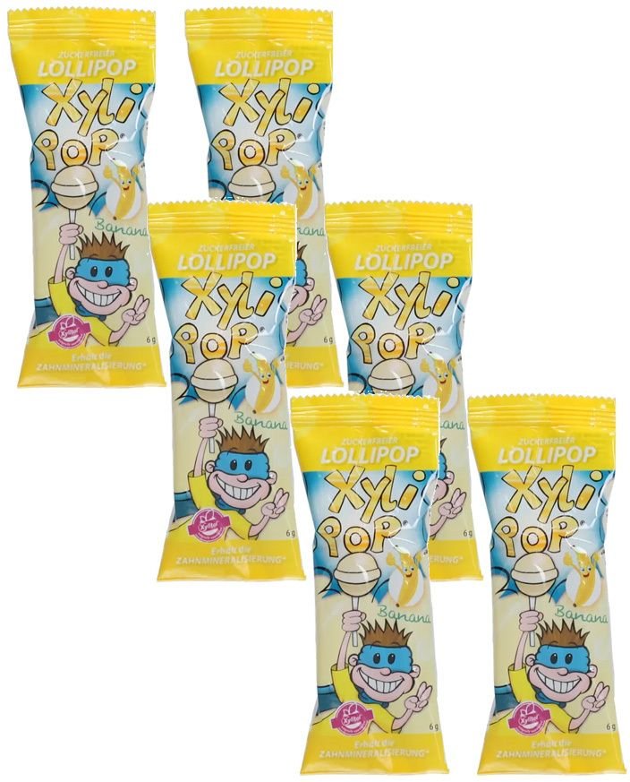 XyliPOP® Zuckerfreier Lollipop Banana 6er Set 6x+1x6 g Bonbons