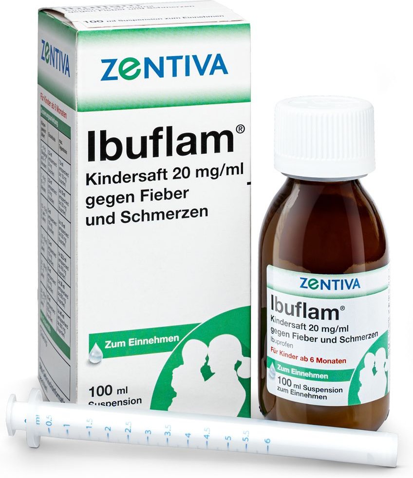 Ibuflam Kindersaft 20mg/ml gegen Fieber u.Schmerz. 100 ml Suspension zum Einnehmen