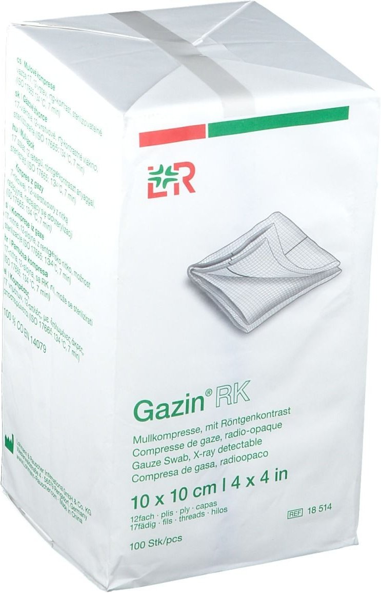 Gazin Mullkomp.10x10 cm unsteril 12fach RK 100 St Kompressen
