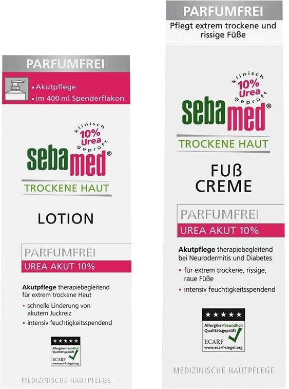 Sebamed Trockene Haut parfümfrei Lotion Urea 10% + Fußcre 400+100 ml Kombipackung