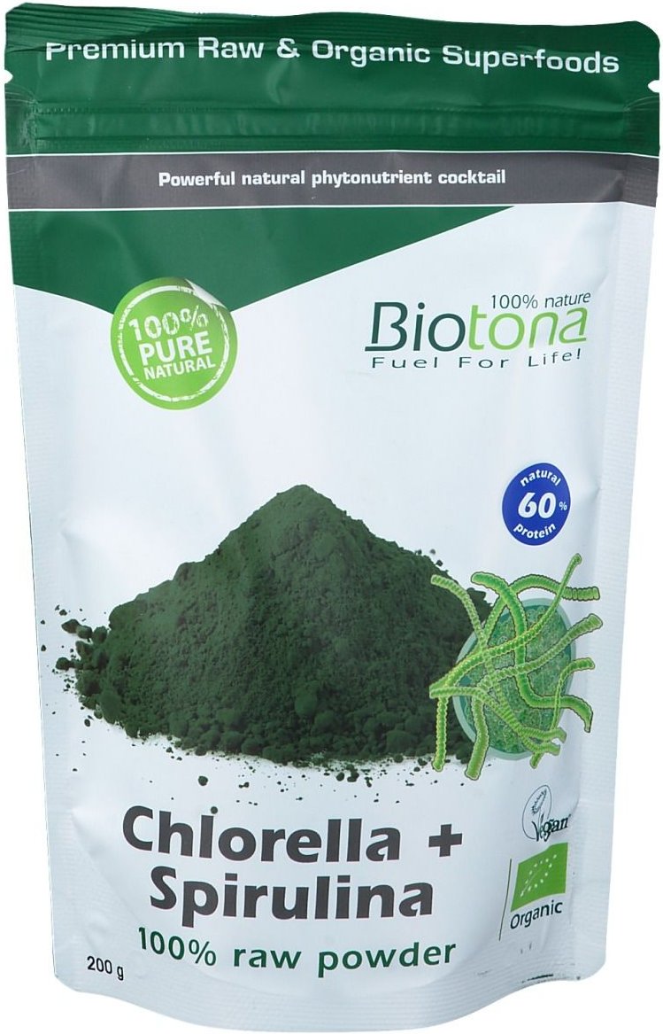 Biotona Bio Chlorella + Spirulina Raw Poeder ok Nlfrende 200 g Pulver