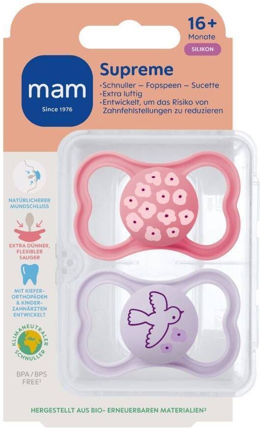 MAM Supreme Fopspeen Silicone Pink 16m+ 2 St Schnuller
