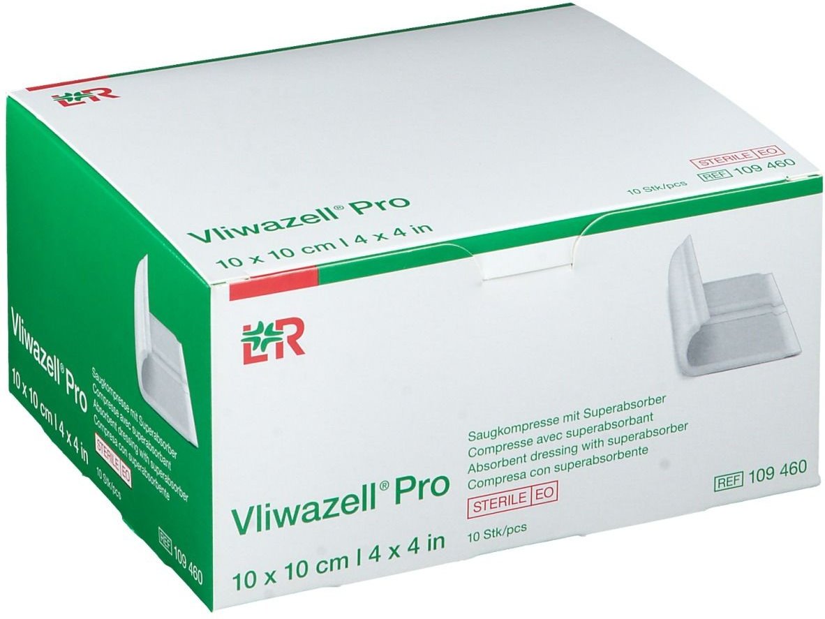 Vliwazell Pro superabsorb.Kompr.steril 10x10 cm 10 St Kompressen