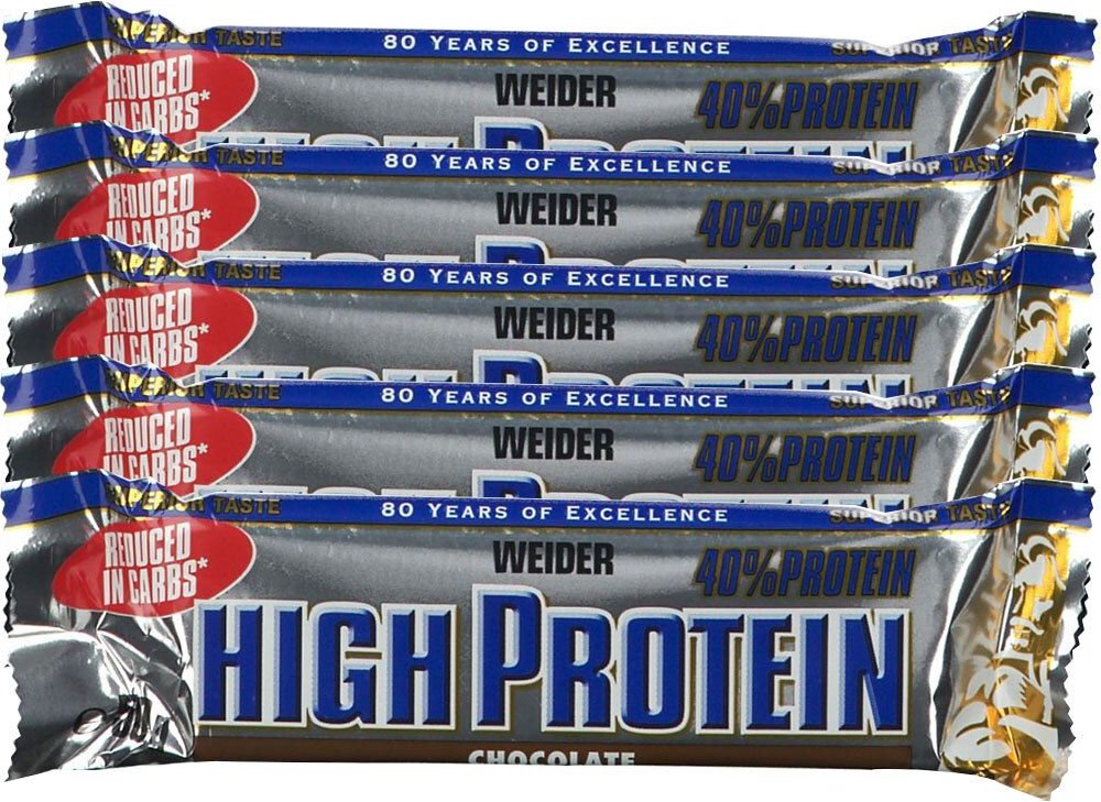 Weider 40 % High Protein Low Carb, Schokolade, Riegel 5x50 g