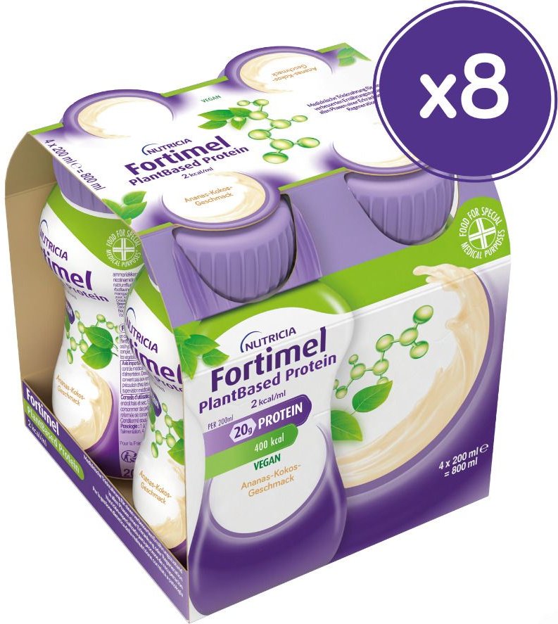 Fortimel PlantBased Protein 2 kcal Ananas-Kokos 8x4x200 ml Flüssigkeit