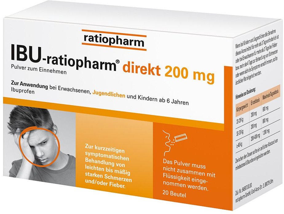 Ibu-Ratiopharm direkt 200 mg Pulver zum Einnehmen 20 St