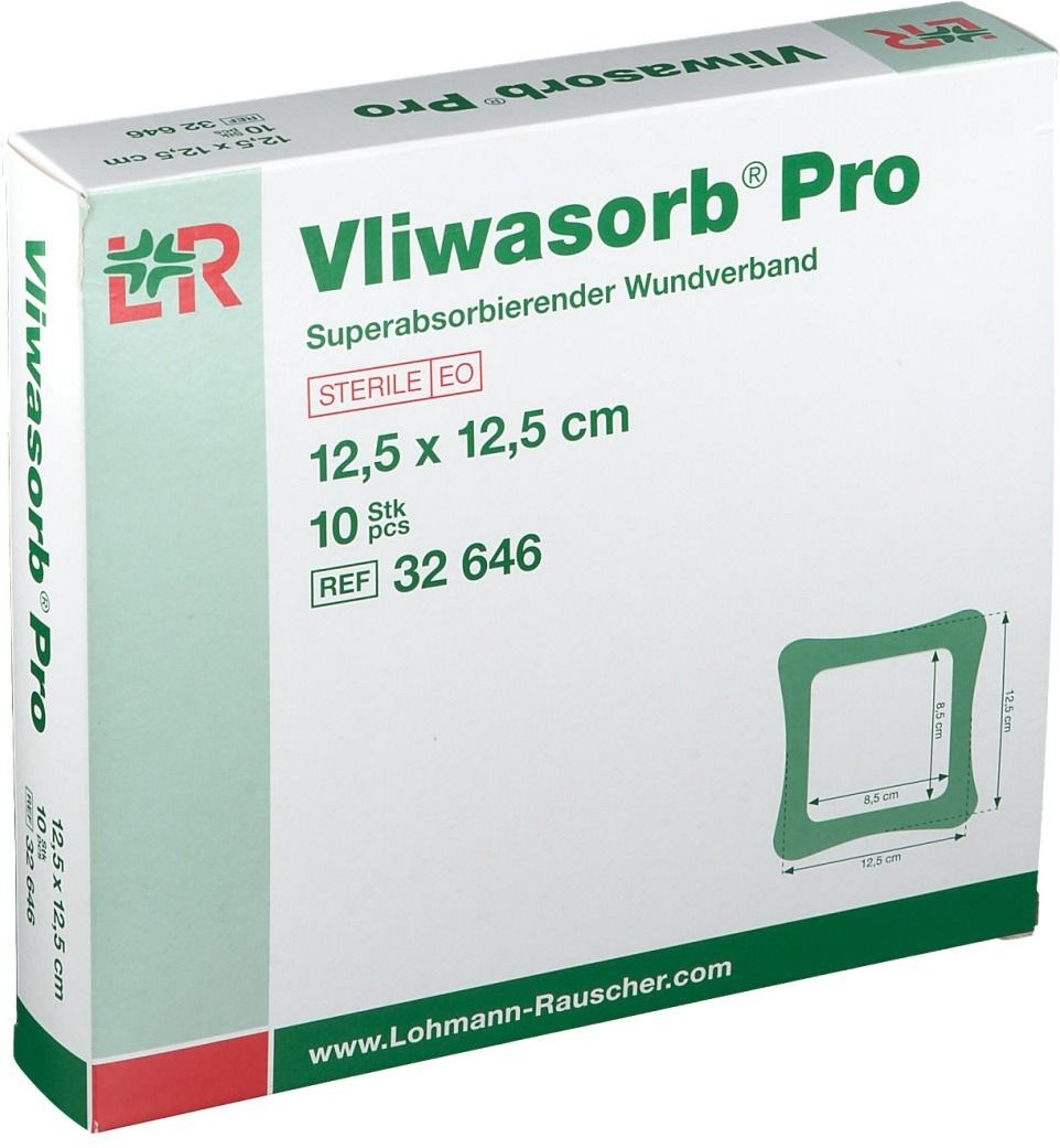 Vliwasorb Pro superabsorb.Komp.steril 12,5x12,5 cm 10 St Kompressen