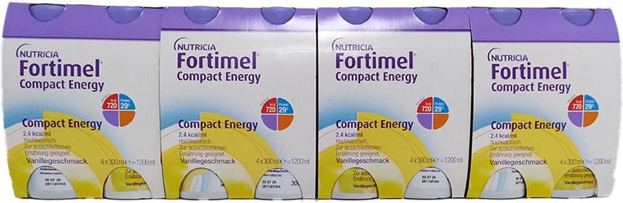 Fortimel Compact Energy Vanille 8x4x300 ml Flüssigkeit zum Einnehmen