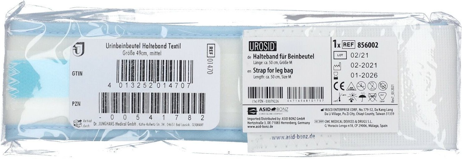 Urin Beinbeutel Halteband Textil 49 cm mittel 1 St Beutel