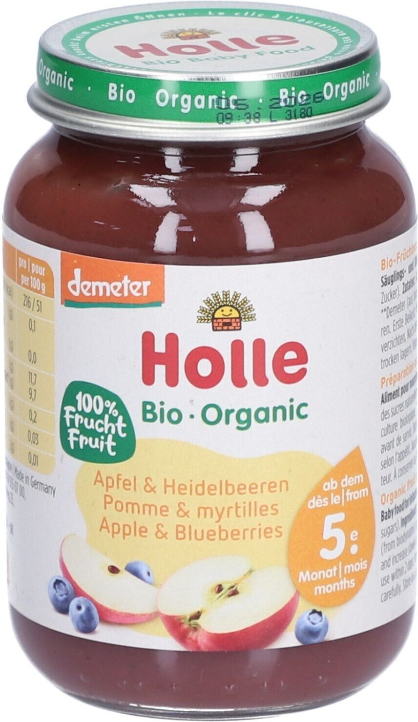 Holle Apfel und Heidelbeeren Bio, ab 5 Monaten x4 4x190 g